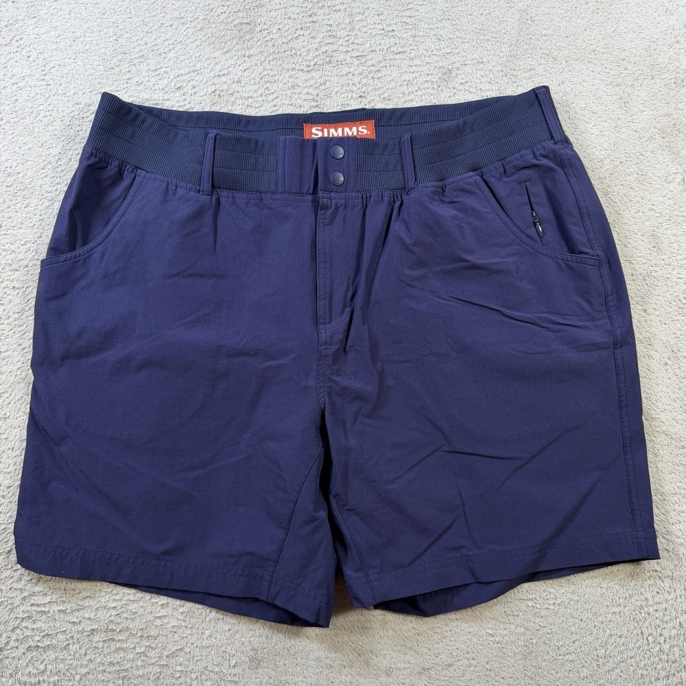 Simms Shorts Mens XL Navy Nylon Stretch Fishing Performance Zip Pocket